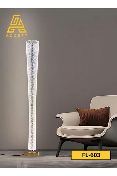Generic مصباح أرضي LED أكريليك بقاعدة ذهبية يعمل بالكهرباء بثلاثة ألوان