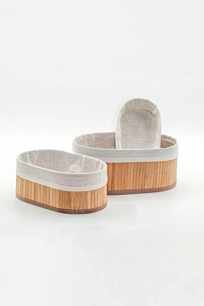 Kitchen Dream 3 τμχ Μπαμπού Οβάλ Καλάθι Κουτί αποθήκευσης πολλαπλών χρήσεων με φυσική επένδυση - Ντουλάπα κουζίνας καλλυντικών μπάνιου