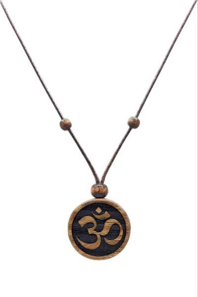 Sipylum Om Aum Boncuklu Oyma Ahşap Kolye, Hint, Hindu, Yoga, Meditasyon Kolye...