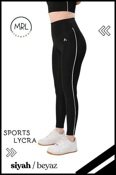 missmaral Women's High Waist Recovery Sports Tights Black / White Stripe Detailed Lycra Diver 1041