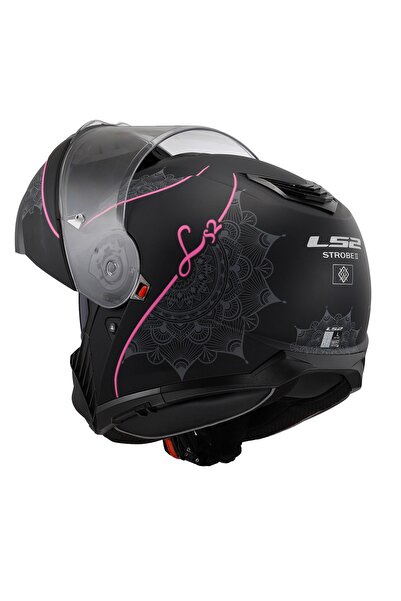 LS2 STROBE 2 ÇENE AÇILIR KASK LUX MAT SİYAH-PEMBE
