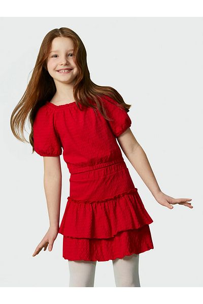 LC Waikiki Lcw Kids Red Square Collar Textured Girl's Crop Blouse