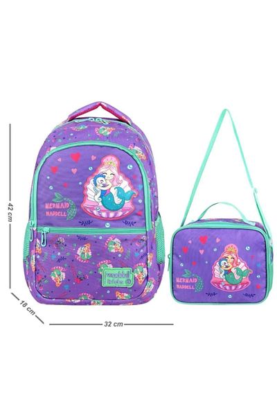 Niss Store Rucsac și cutie de prânz pentru școala primară pentru fete cu broderie din piele de sirenă licențiată
