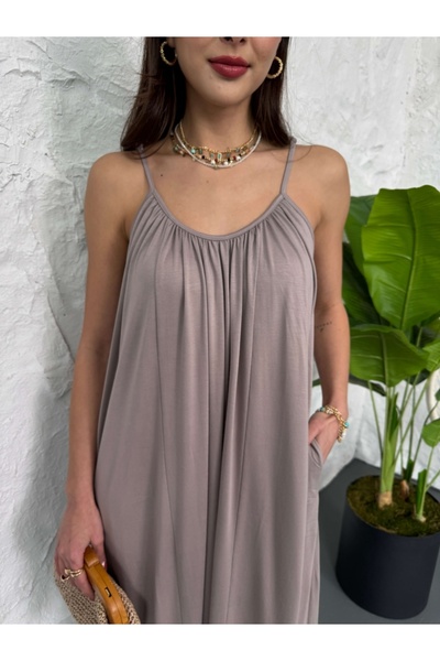 Elif Özbey Butik Premium φόρεμα με γιακά βιζόν με κορδόνια