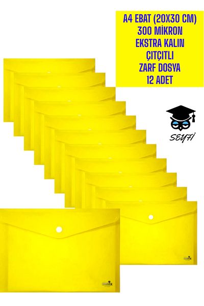 SEYFİKİRTASİYE 300 Micron Extra Thick A4 Size Zip Case, 12 Units