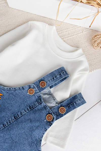 Babymod Baby Boy 2-Piece Denim Salopet Jumpsuit Set with Lion Figure