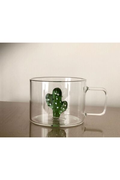 A A Company İçi Üç Boyutlu Kaktüs Figürlü Isıya Dayanıklı Cam Kupa Bardak