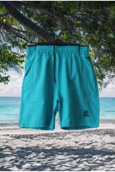 Ervo Reklam Deniz Şortu Turkuaz Rengi Çift Çepli Fermuarlı