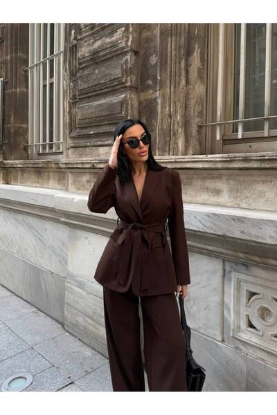 Rabury Butik Long Vest with Clove Belt - Palazzo Pants Set
