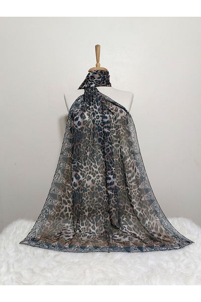 REMOMODA 180X70 cm Patterned Chiffon Leopard Shawl