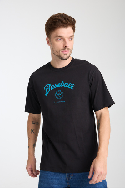 KAPHONE Tricou oversize pentru bărbați, cu decolteu, cu imprimeu de baseball