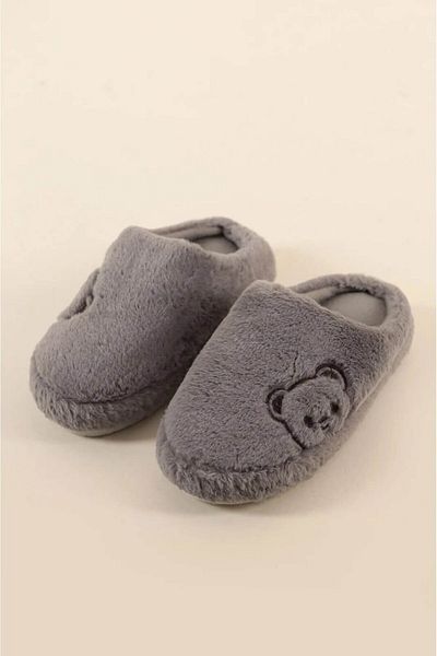 İKLİM LİFE Teddy Bear Printed Plush Women's House Slippers