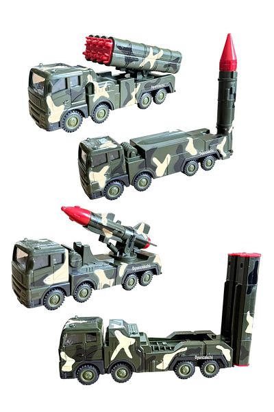 FEN TOYS لعبة بطارية صاروخ شاحنة عسكرية مركبات عسكرية احتكاكية عالية الجودة (يأتي مع 4)