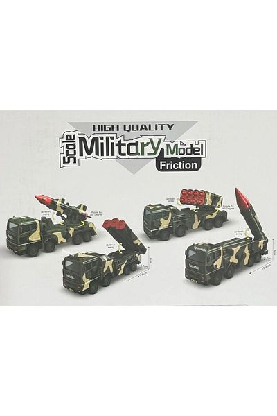FEN TOYS لعبة بطارية صاروخ شاحنة عسكرية مركبات عسكرية احتكاكية عالية الجودة (يأتي مع 4)