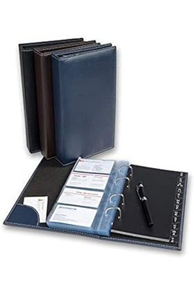Mu Art Ahşap 2K 507 Synthetic Leather Business Card Holder Mechanism 4 Rows with 24 Sheets, 192 Card Capacity with A-Z Index Kar