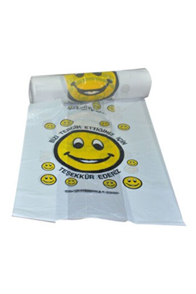 Kalbi Ticaret Rulo Poşet Küçük Boy Gülenyüz Baskılı Poşet Beyaz Poşet Hışır Atlet Poşet Market Manav Poşeti