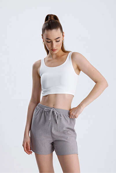 FV Yüksek Bel Lastikli Bürümcük Şort Kadın şort