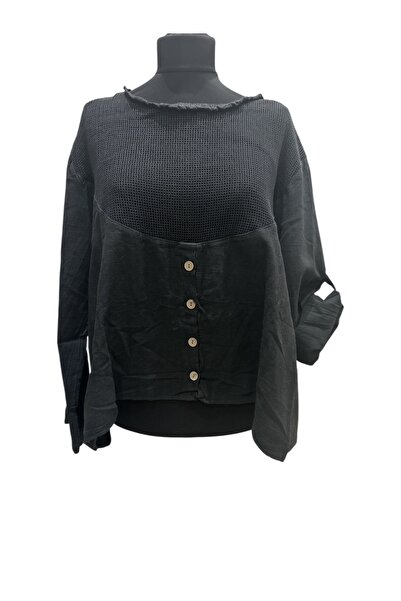 PHUTİ COLLECTION Broad-Cut Bluz with Netted Detail Buttons