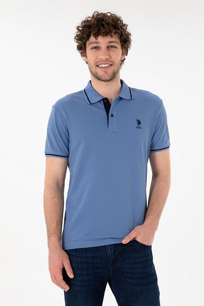 U.S. Polo Assn. تي شيرت رجالي ذو قصة ضيقة وياقة بولو باللون الأزرق الداكن 50305980 -vr032