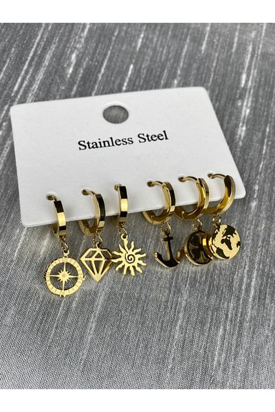 Brethils 6 Pack Travel Traveler Dangle Steel Multi Earrings Tarnish Free Guaranteed Shipped in Gift Package