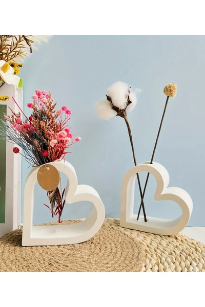 LAURELWOOD Laurel-wood 2'li Kalp Vazo(2 Adet Cam Tüp Dahil)