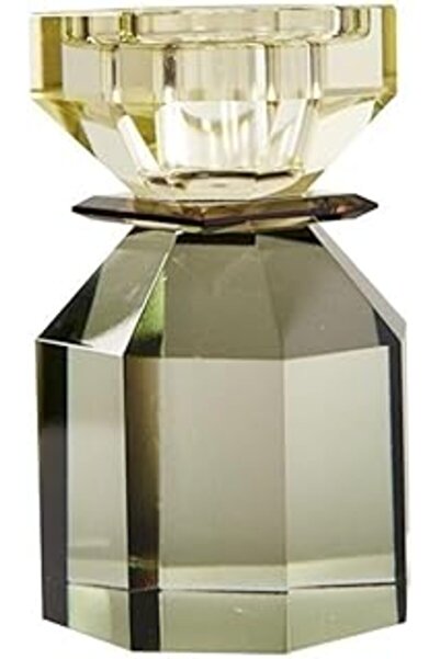 Genel Markalar Kristal Mum Tutucu, Gri/amber/açık Sarı 11x6x6 Cm
