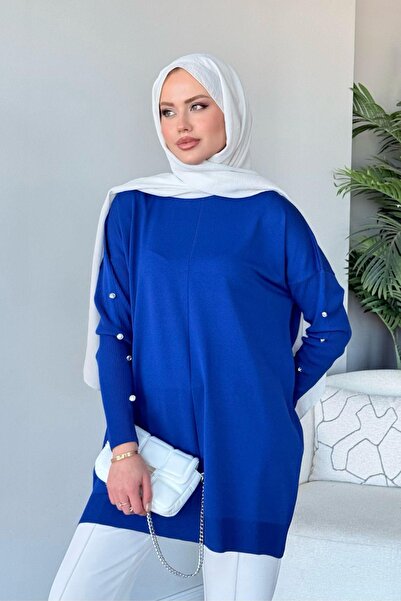 HAZA MODA Düğmeli Merserize Tunik Saks