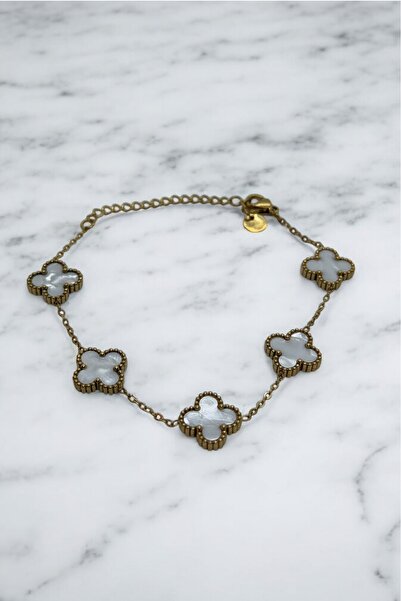 JewelsofHope 316l Paslanmaz Çelik   Beyaz-altın Yonca Bileklik 22.5 Cm