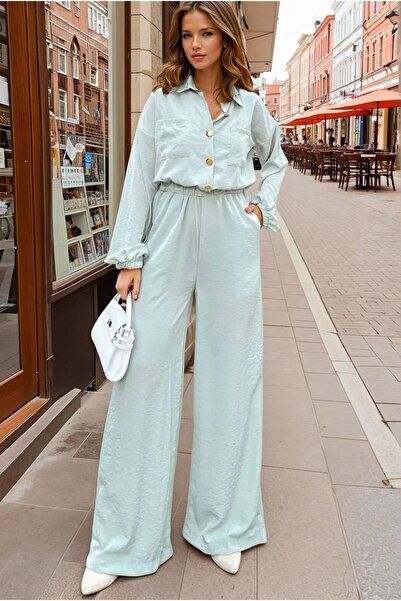 Yıldızistan جمبسوت كوبرا نسائي بلون النعناع - جيب، خصر مطاطي، كم طويل، قصة فض...