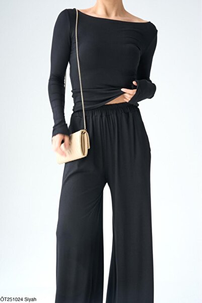 CADDELAMODA Γυναικείο Σετ Παντελόνι Casual Modal με λαιμόκοψη