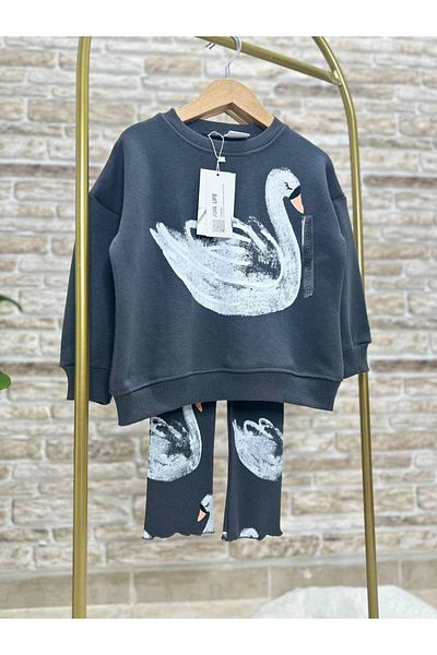 Baby Swan Patterned 2-Piece Girl's Leggings Set 100% Cotton
