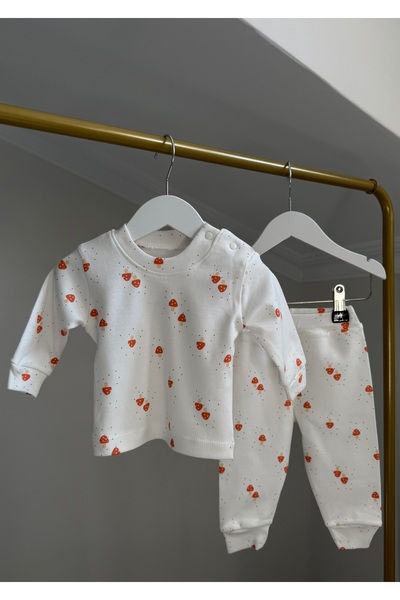 SUQVA %100 Pamuklu Uzun Kollu Desenli Bebek Pijama Takımı (0-12 Ay)