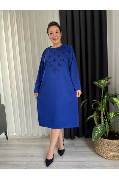 MODA Women's Plus Size Flock Printed Flexible Steel Interlock Dress