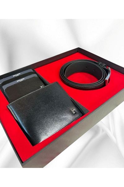 Pierre Cardin Set of 3 100% Black Leather Belt, Wallet and Card Holder - Th.Cl.Sto.4.Kmr