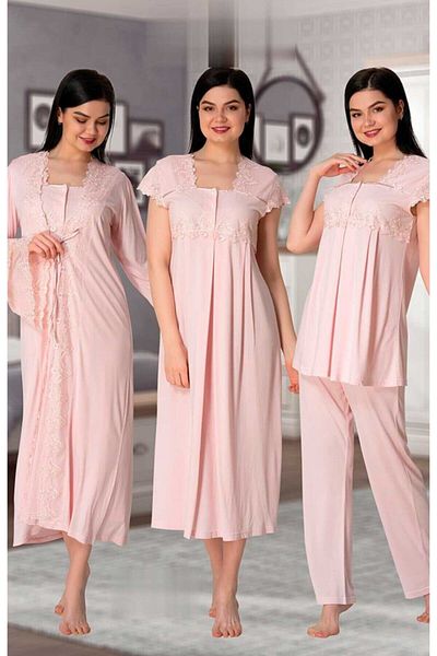Effort Pijama مجموعة من 4 قطع من Effortt 5015p بياقة وأكمام من الدانتيل للحوامل