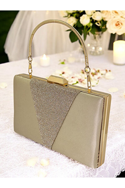 Wedding Fashion Nude Satin Gold Stone Mâner metalic Geanta de seara Geanta de seara Geanta de nunta de logodna