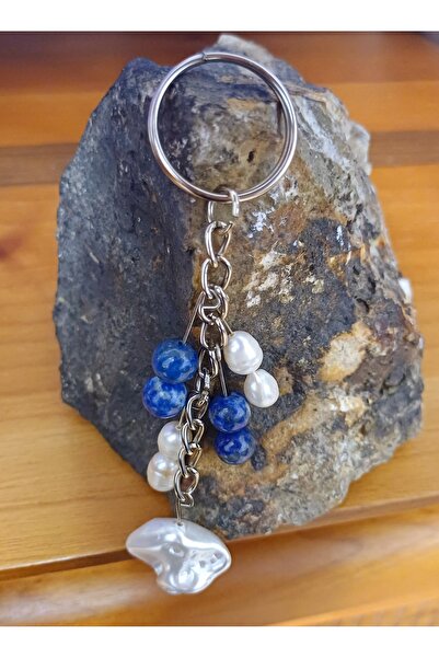 arzela Natural Stone Keychain Baroque Pearl Lapis and Lazuli Consonance