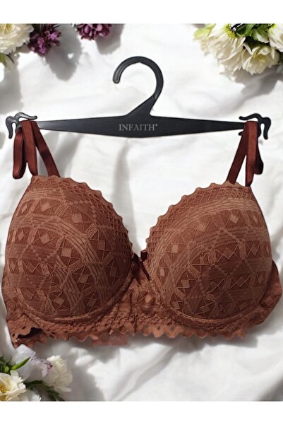 Infaith Σουτιέν με δαντέλα σε καφέ χρώμα