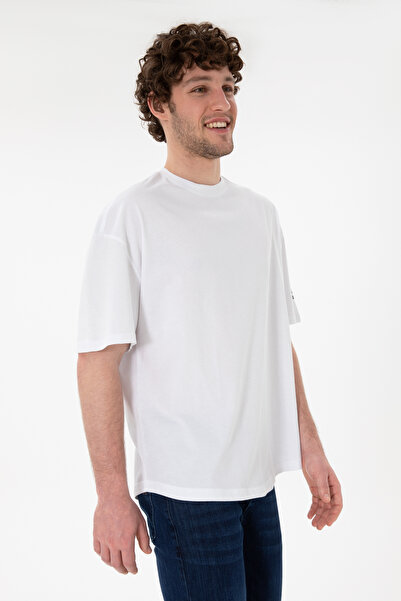 U.S. Polo Assn. Ανδρικό μπλουζάκι με μακρύ λαιμόκοψη λευκό βασικό μπλουζάκι 50305988-VR013