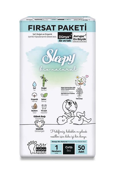 Sleepy Bio Natural Baby Diapers Opportunity Package 50 Pieces 1 Size Newborn