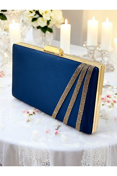 MidStore Темно-синя атласна сумочка з хрестоподібним кришталевим каменем для ...