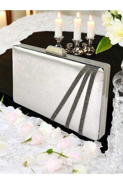 Wedding Fashion Gri argintiu culoare șchiopătă satin cruce cristal piatră rochie de seară damă geantă nuntă logodna absolvire