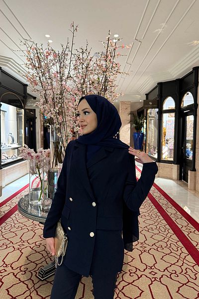 Melike Tatar Jachetă creponată bleumarin 2245