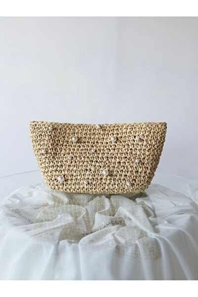 Balamony Straw Yellow Pearl Embroidered Straw Bag