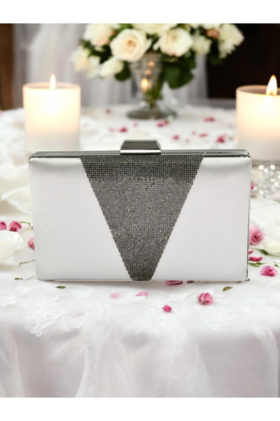 Wedding Fashion Mother of Pearl Ecru Satin Platinum Stone Evening Dress Bag Evening Bag Engagement Wedding Bag