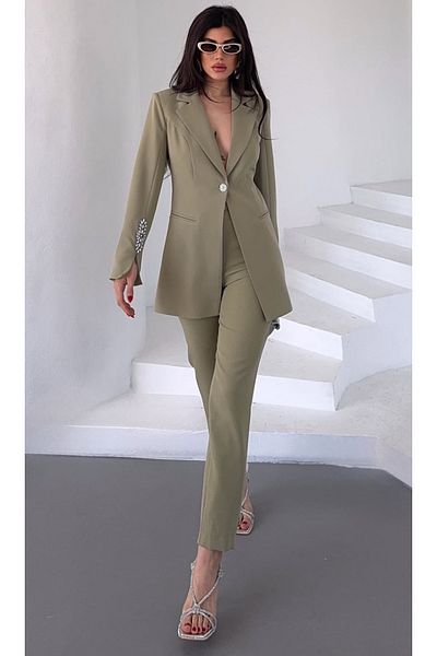 pembekurdelem Női köves kabát és nadrág szett Khaki