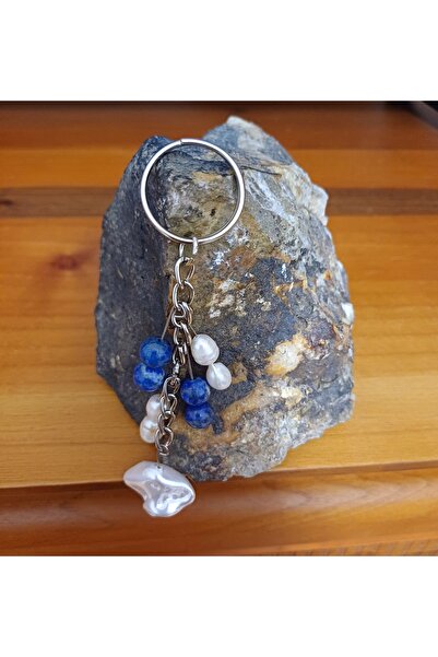 arzela Natural Stone Keychain Baroque Pearl Lapis and Lazuli Consonance