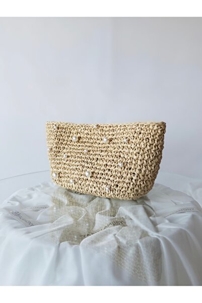 Balamony Straw Yellow Pearl Embroidered Straw Bag