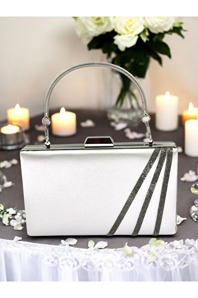 Wedding Fashion Mother of Pearl Ecru Color Satin Cross Platinum Crystal Stone Women's Evening Dress Bag Wedding Engagement Graduation