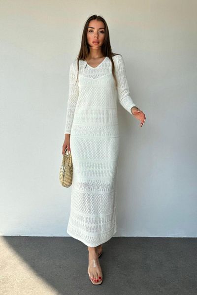 modaserdem White Lined Knitwear Dress